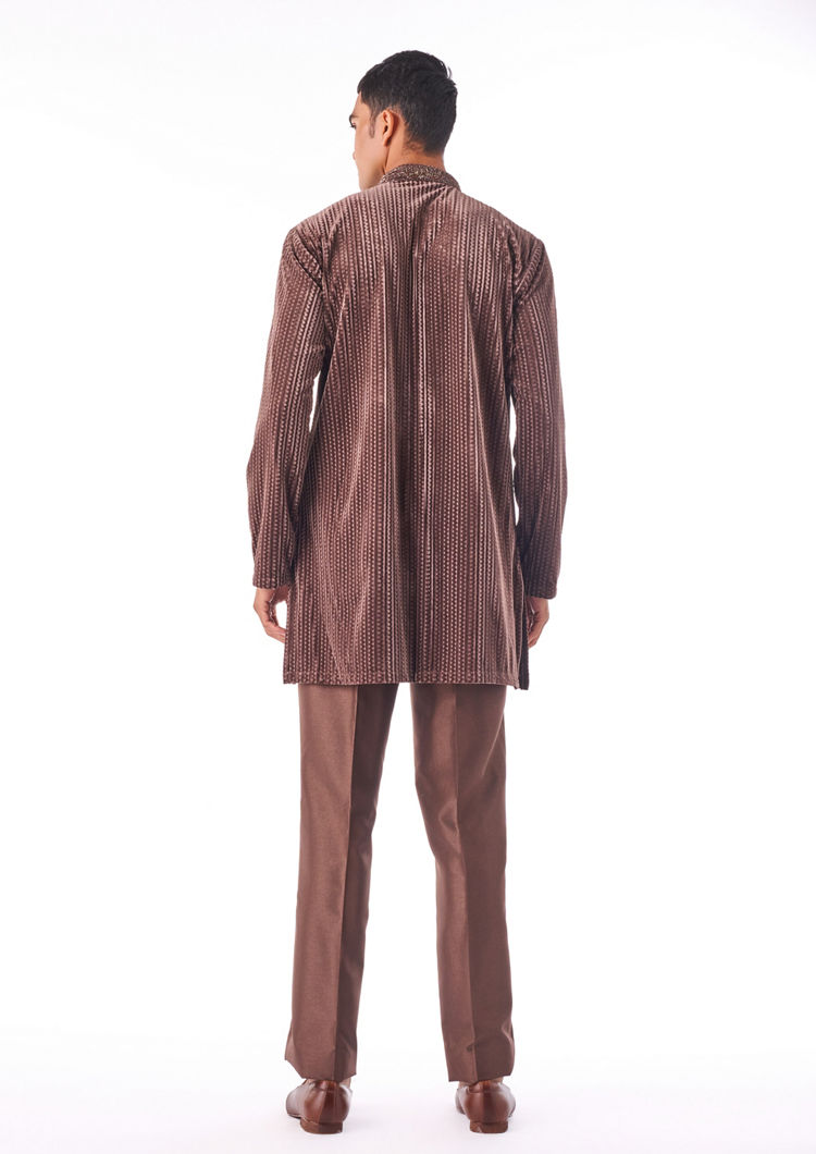 Twamev Men Brown Beaded Kurta Set