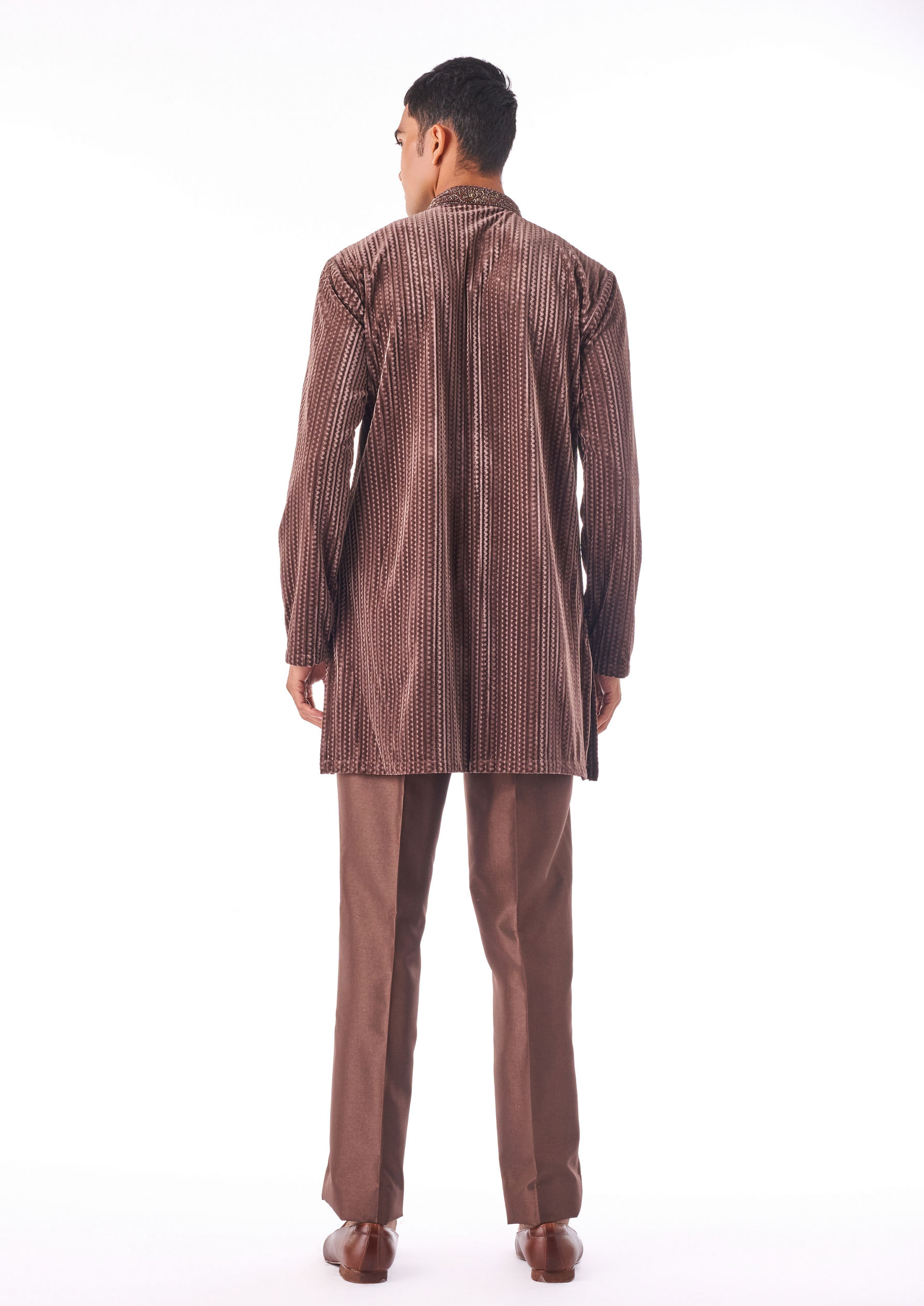 Twamev Men Brown Beaded Kurta Set