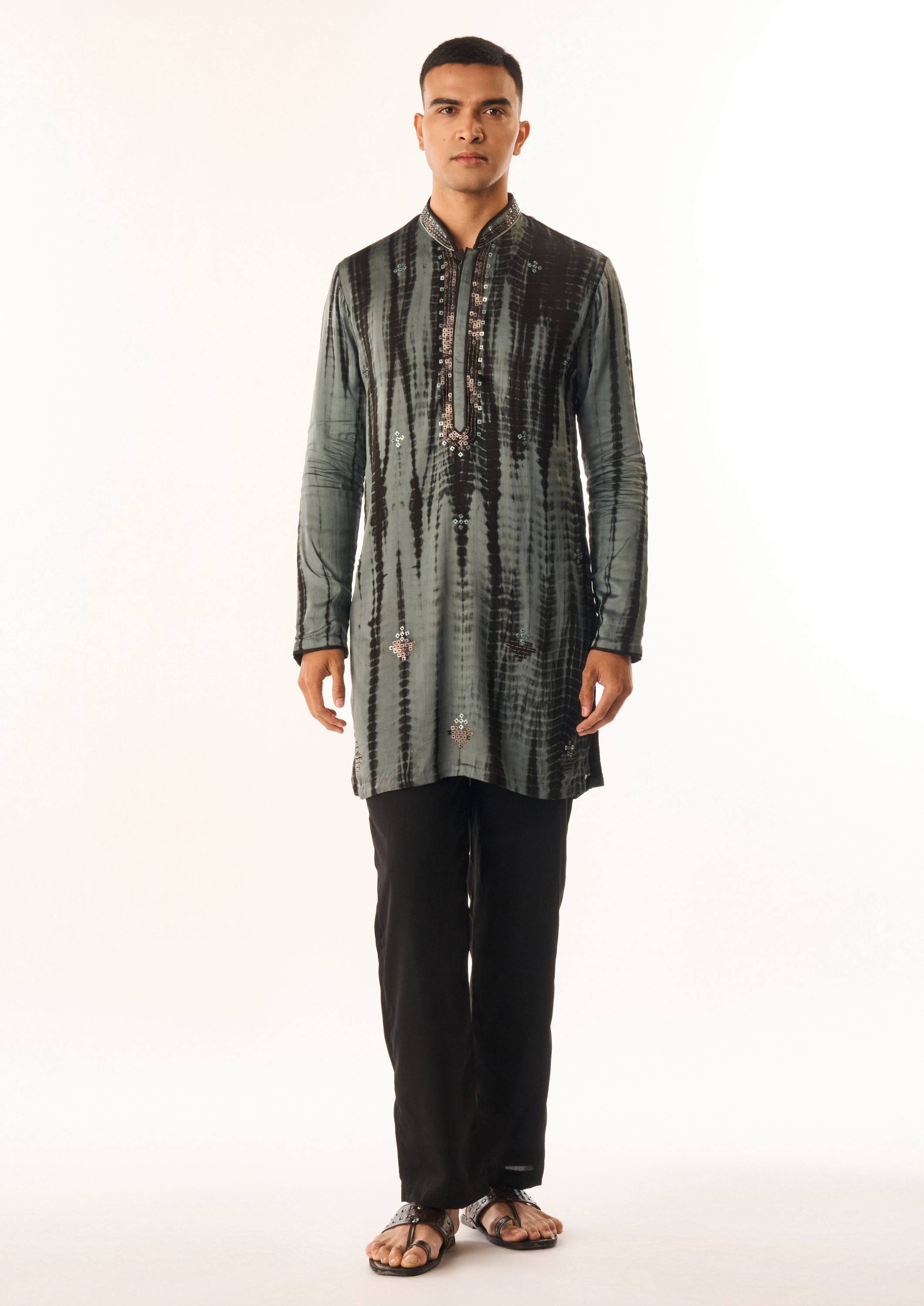 Twamev Men Green Satin Kurta Set with Embroidery