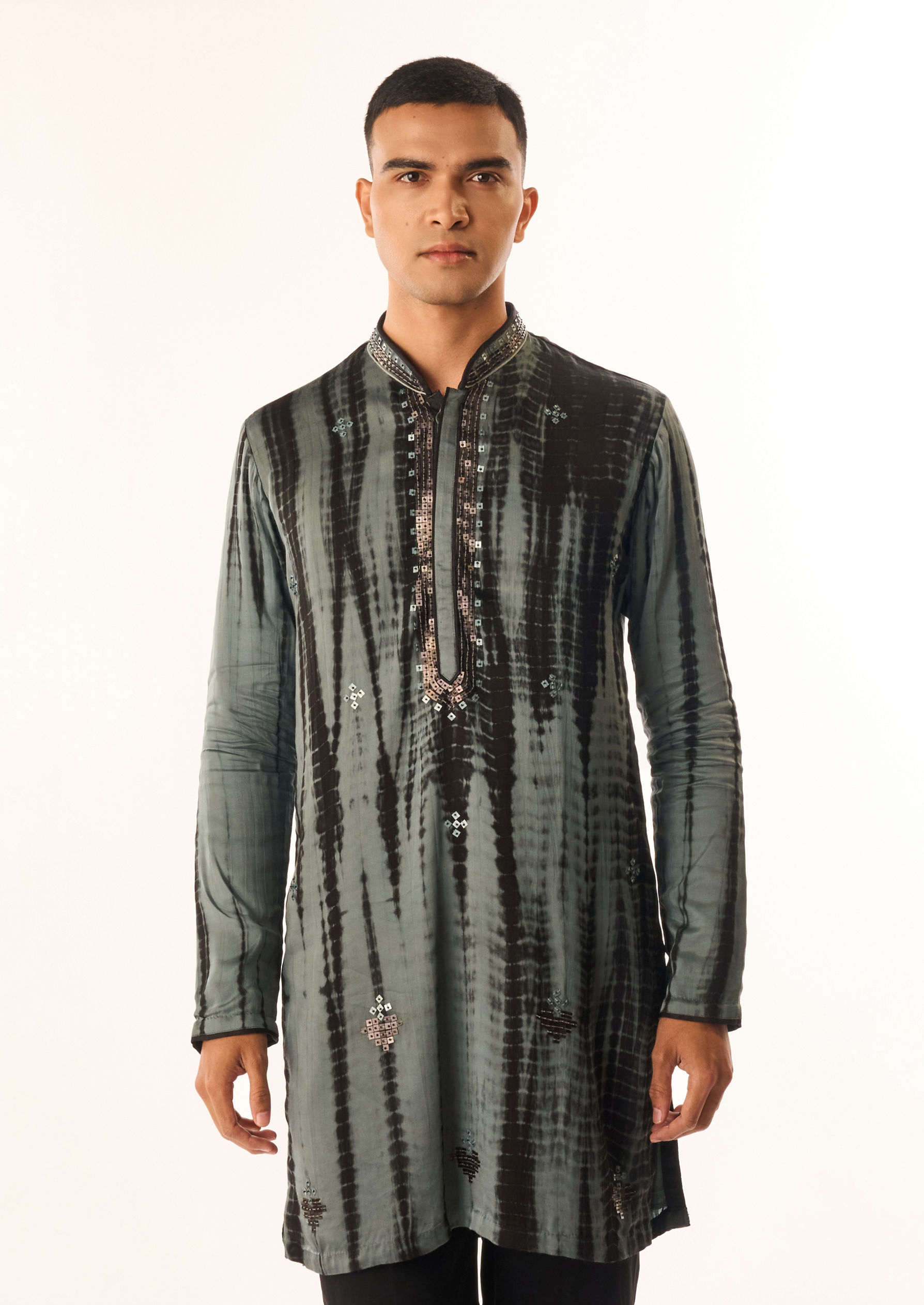 Twamev Men Green Satin Kurta Set with Embroidery