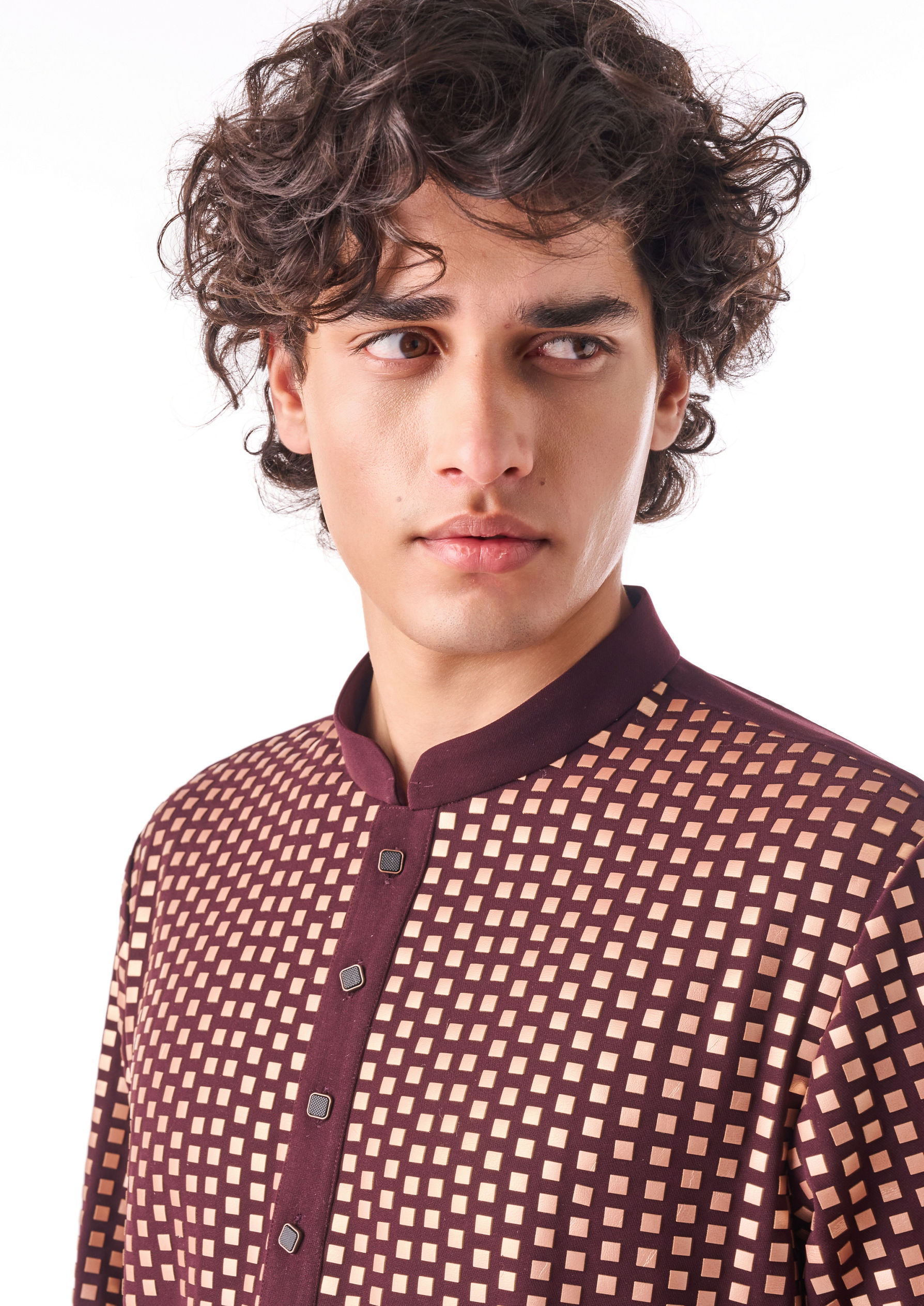 Twamev Men Wine Crepe Kurta Pajama with Embroidery
