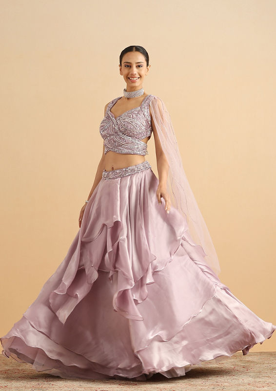 Twamev Women Lilac Butterfly Organza Skirt Top Set