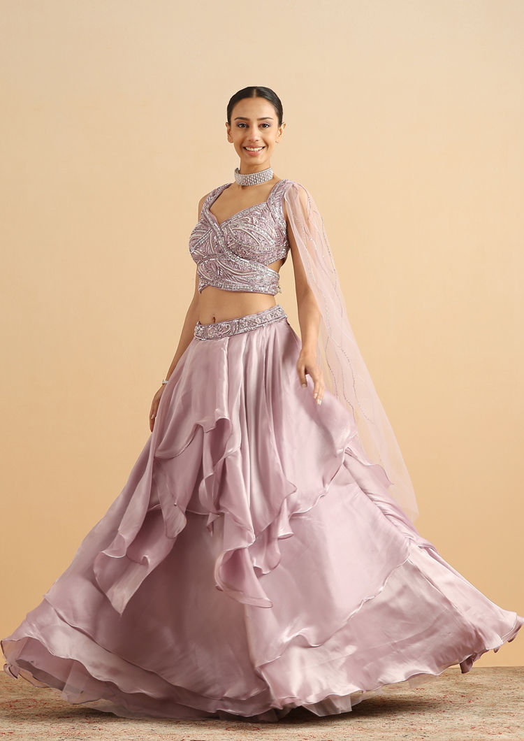 Twamev Women Lilac Butterfly Organza Skirt Top Set