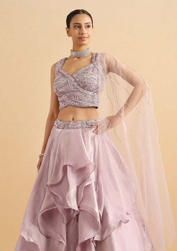 Twamev Women Lilac Butterfly Organza Skirt Top Set