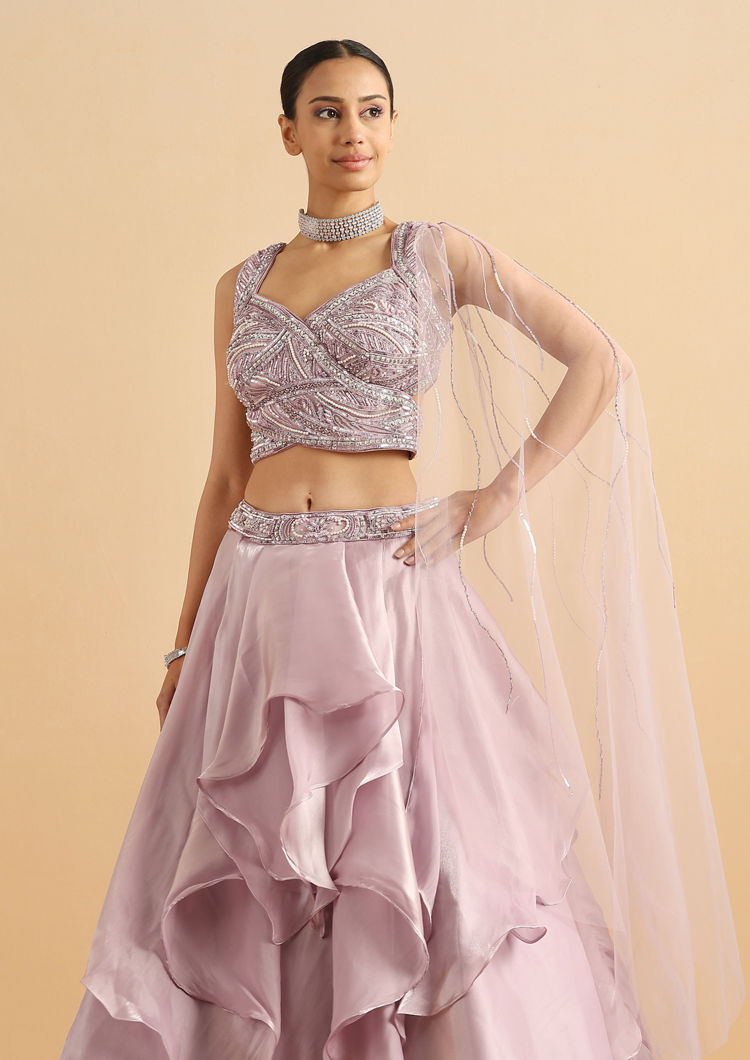 Twamev Women Lilac Butterfly Organza Skirt Top Set