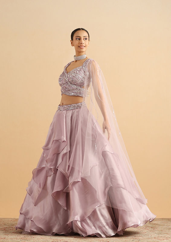 Twamev Women Lilac Butterfly Organza Skirt Top Set