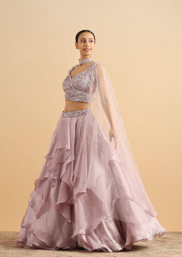 Twamev Women Lilac Butterfly Organza Skirt Top Set