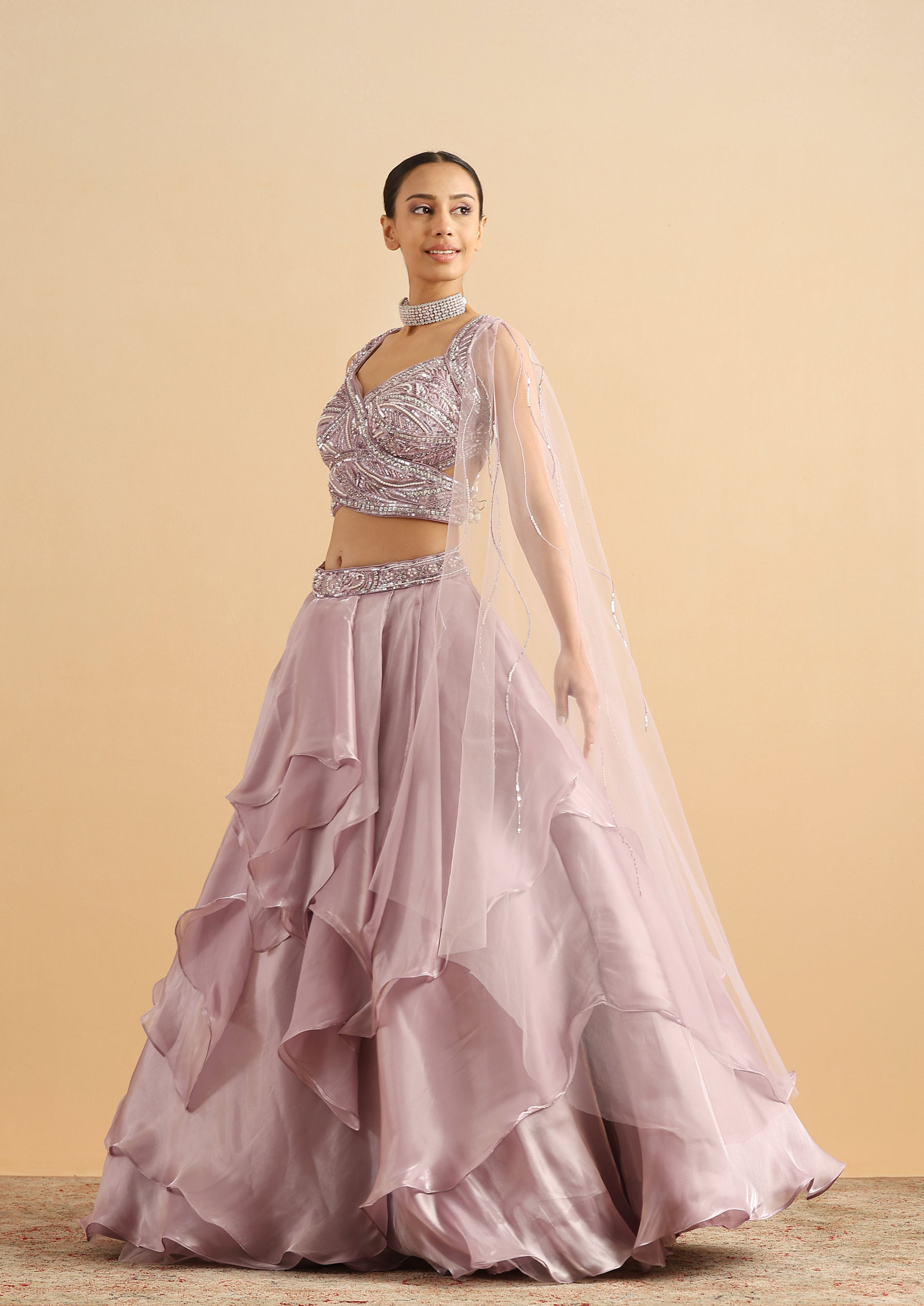Twamev Women Lilac Butterfly Organza Skirt Top Set