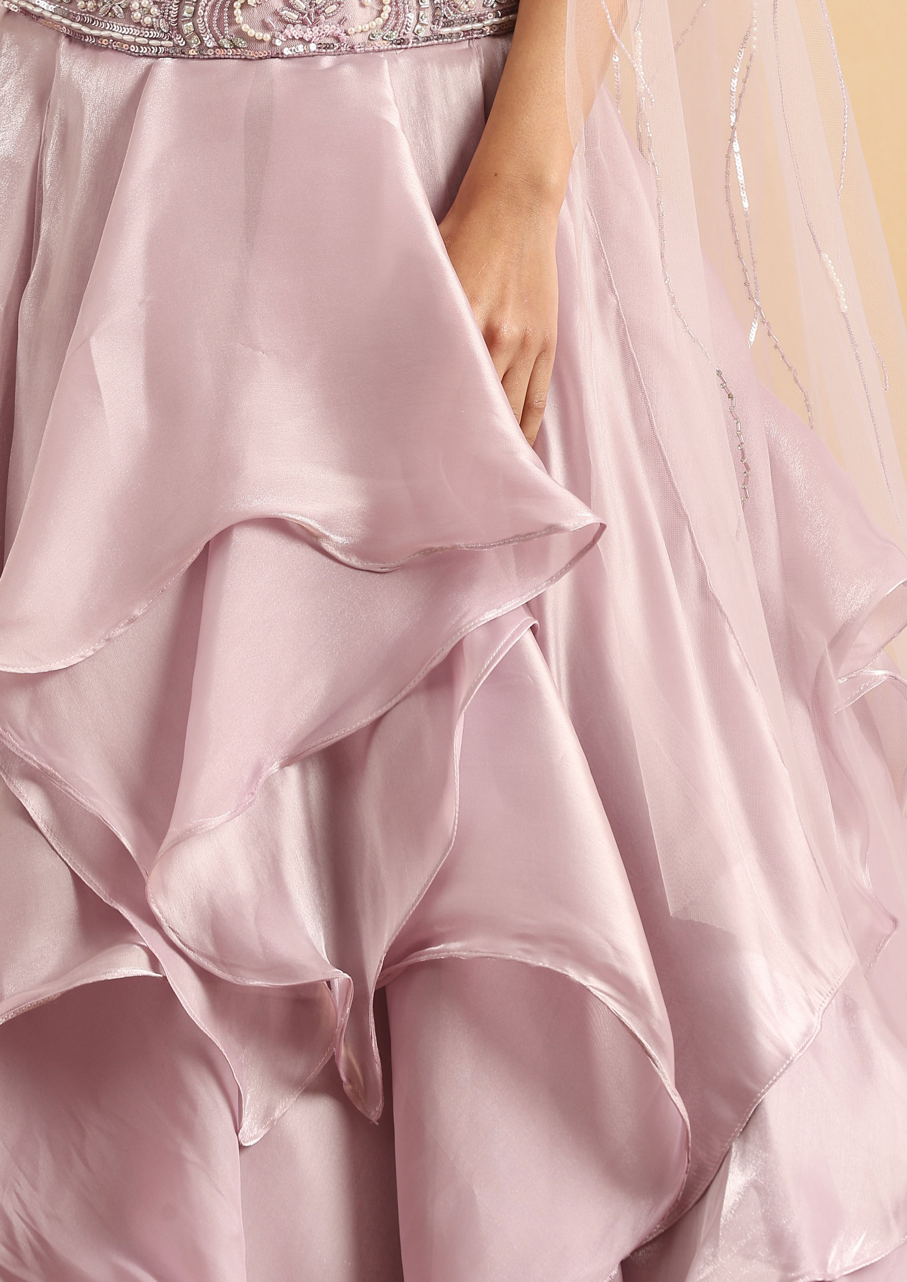 Twamev Women Lilac Butterfly Organza Skirt Top Set
