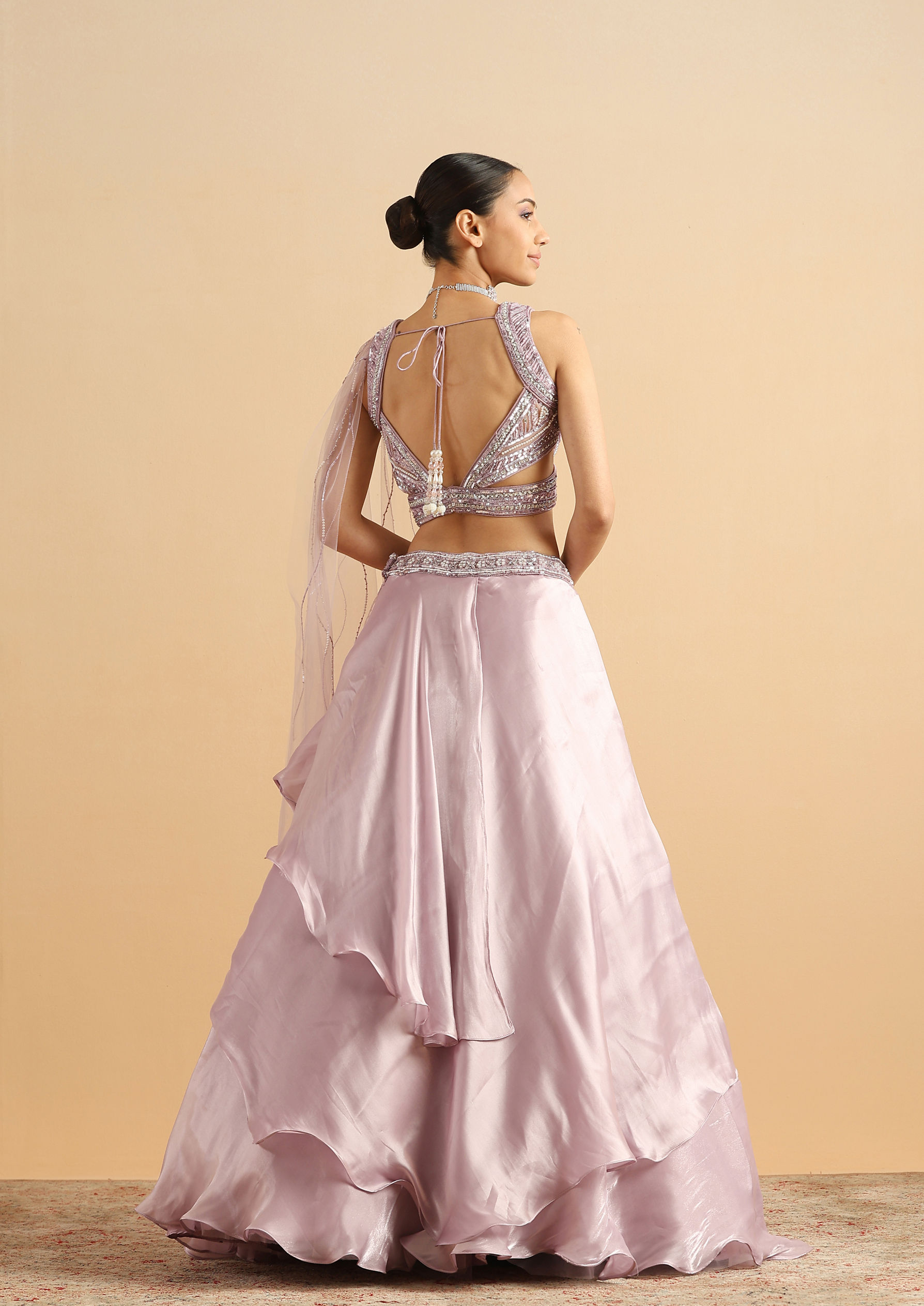 Twamev Women Lilac Butterfly Organza Skirt Top Set