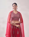 Mohey Women True Red Jhallar Motif Lehenga