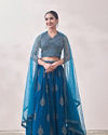 Turkish Sea Blue Jhallar Patterned Skirt Top Set image number 0