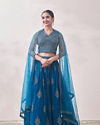 Mohey Women Turkish Sea Blue Jhallar Patterned Lehenga