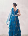 Turkish Sea Blue Jhallar Patterned Skirt Top Set image number 3