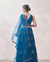 alt message - Mohey Women Turkish Sea Blue Jhallar Patterned Lehenga image number 3