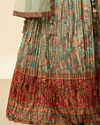 alt message - Mohey Women Sea Green and Rust Floral Printed Lehenga image number 3