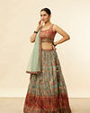 alt message - Mohey Women Sea Green and Rust Floral Printed Lehenga image number 2