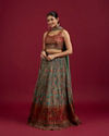 Mohey Women Sea Green and Rust Floral Printed Lehenga