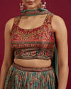 Mohey Women Sea Green and Rust Floral Printed Lehenga
