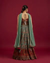 Mohey Women Sea Green and Rust Floral Printed Lehenga