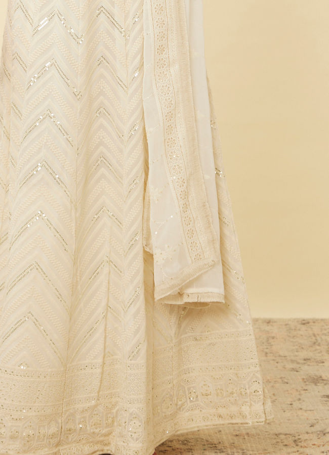 Pristine White Chevron Patterned Skirt Top Set image number 4