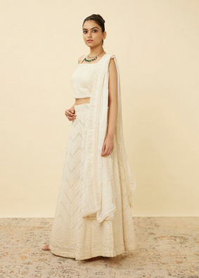 Pristine White Chevron Patterned Skirt Top Set image number 2