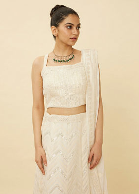 Pristine White Chevron Patterned Skirt Top Set image number 1