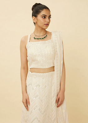Mohey Women Pristine White Chevron Patterned Lehenga