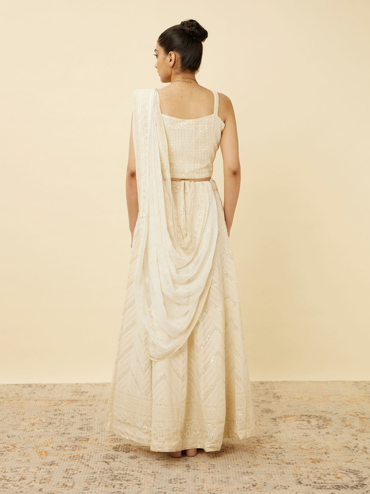 Mohey Women Pristine White Chevron Patterned Lehenga