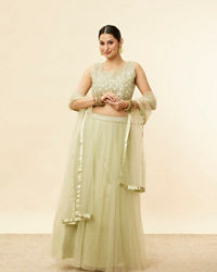 Mohey Women Pistachio Green Sequin and Stone Work Lehenga