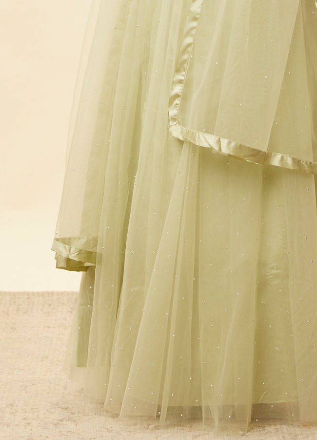 Mohey Women Pistachio Green Sequin and Stone Work Lehenga