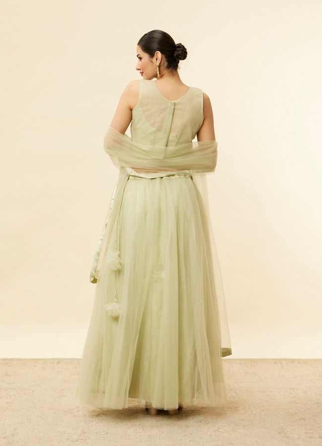 Mohey Women Pistachio Green Sequin and Stone Work Lehenga