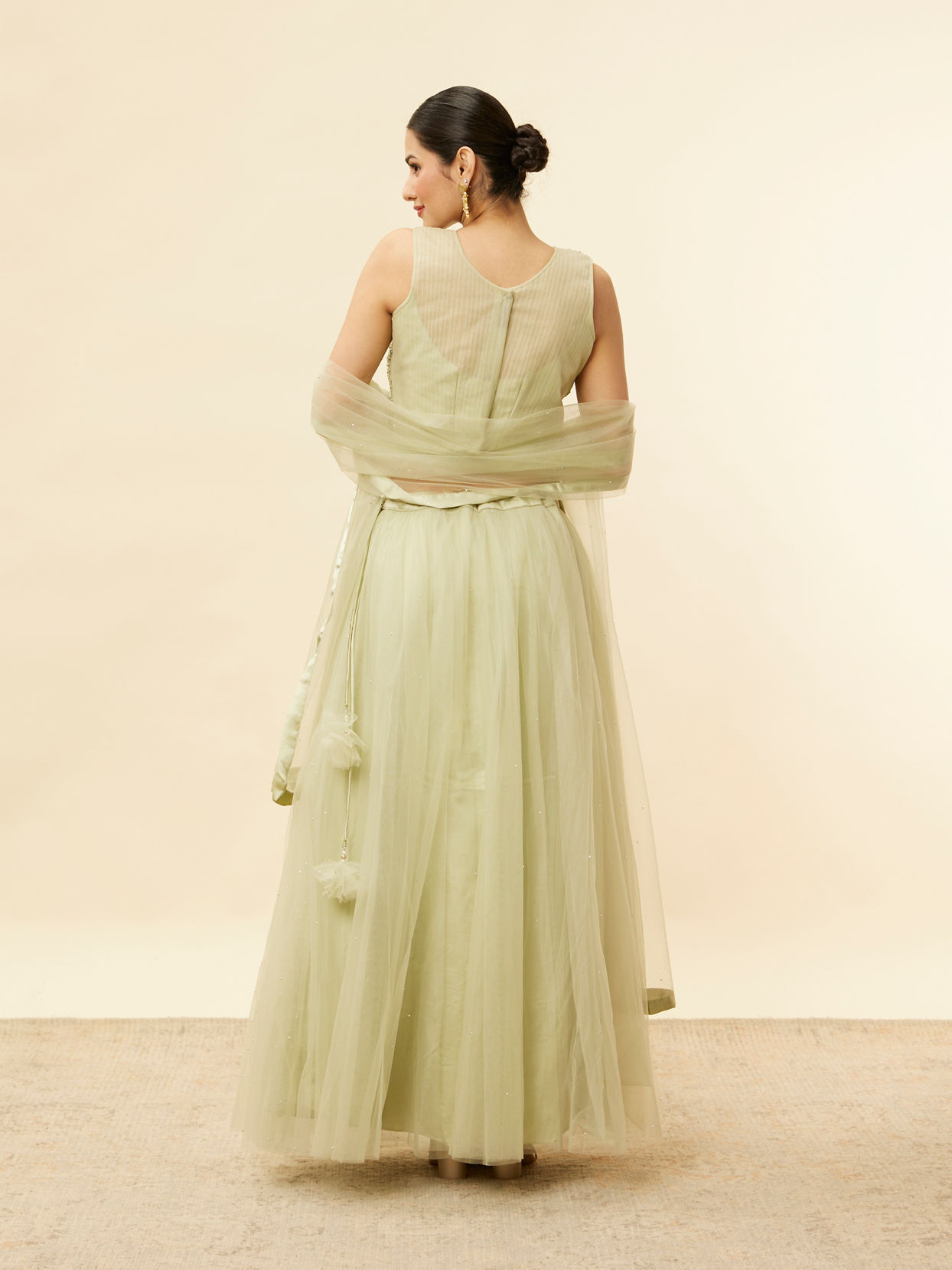 Mohey Women Pistachio Green Sequin and Stone Work Lehenga