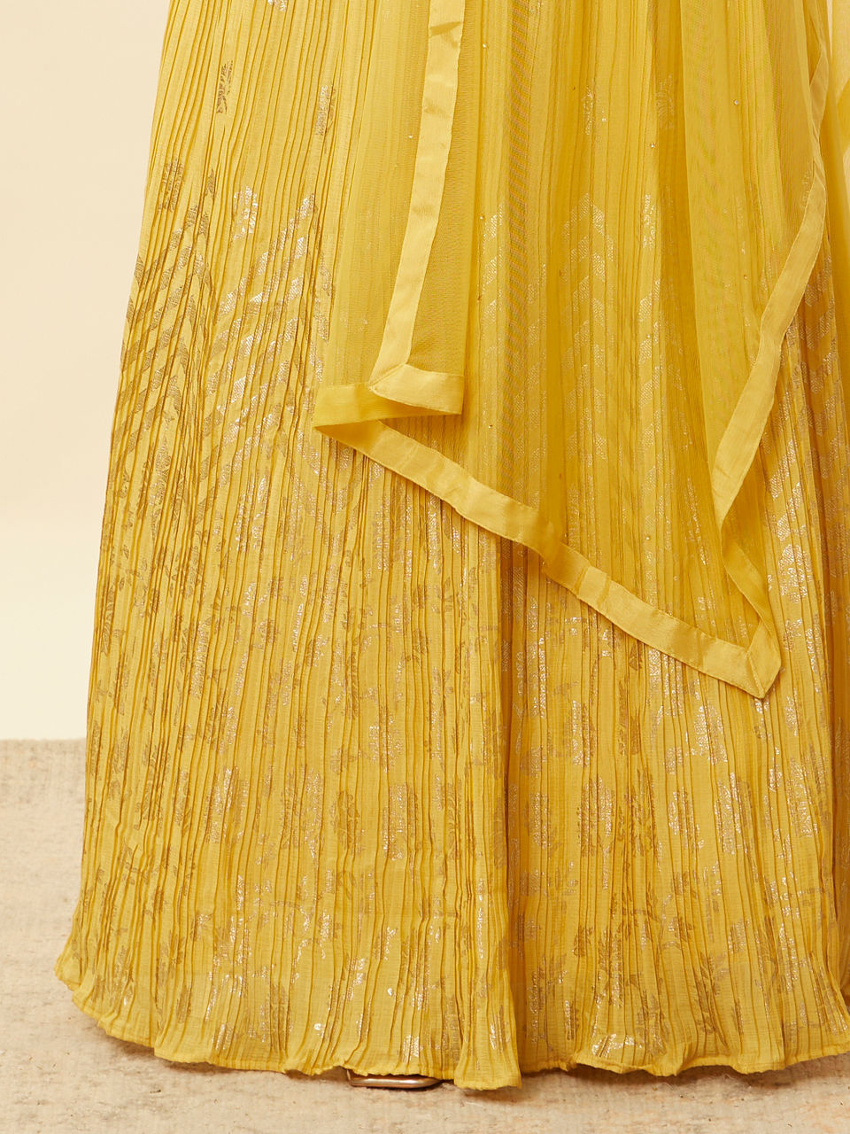 Mohey Women Crayola Yellow Foil Print Sequin Work Lehenga