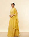 Mohey Women Crayola Yellow Foil Print Sequin Work Lehenga