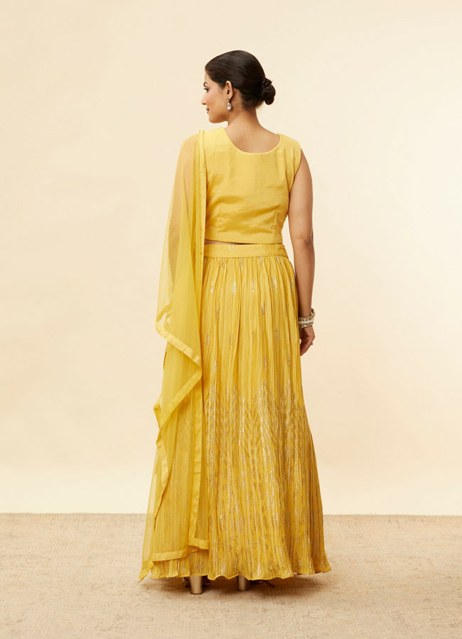 Mohey Women Crayola Yellow Foil Print Sequin Work Lehenga