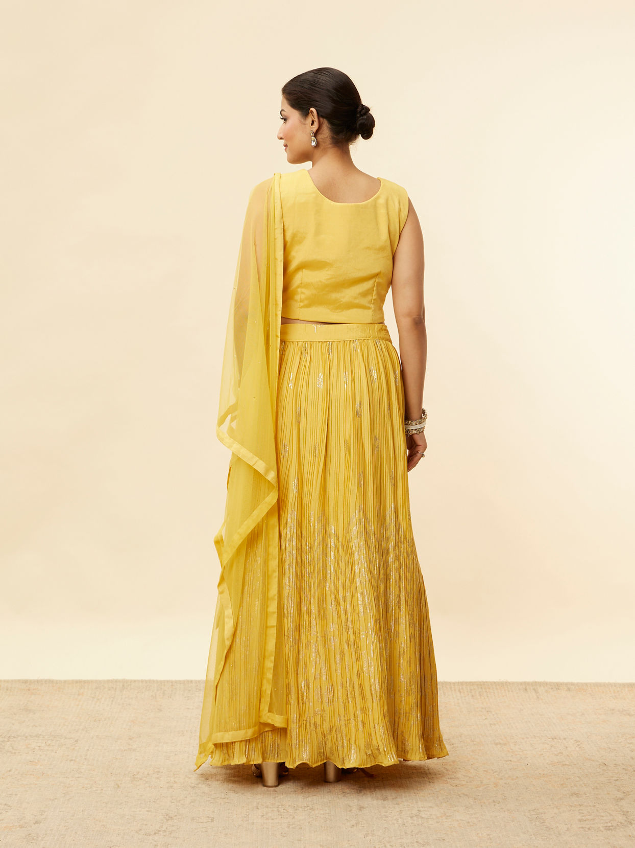 Mohey Women Crayola Yellow Foil Print Sequin Work Lehenga