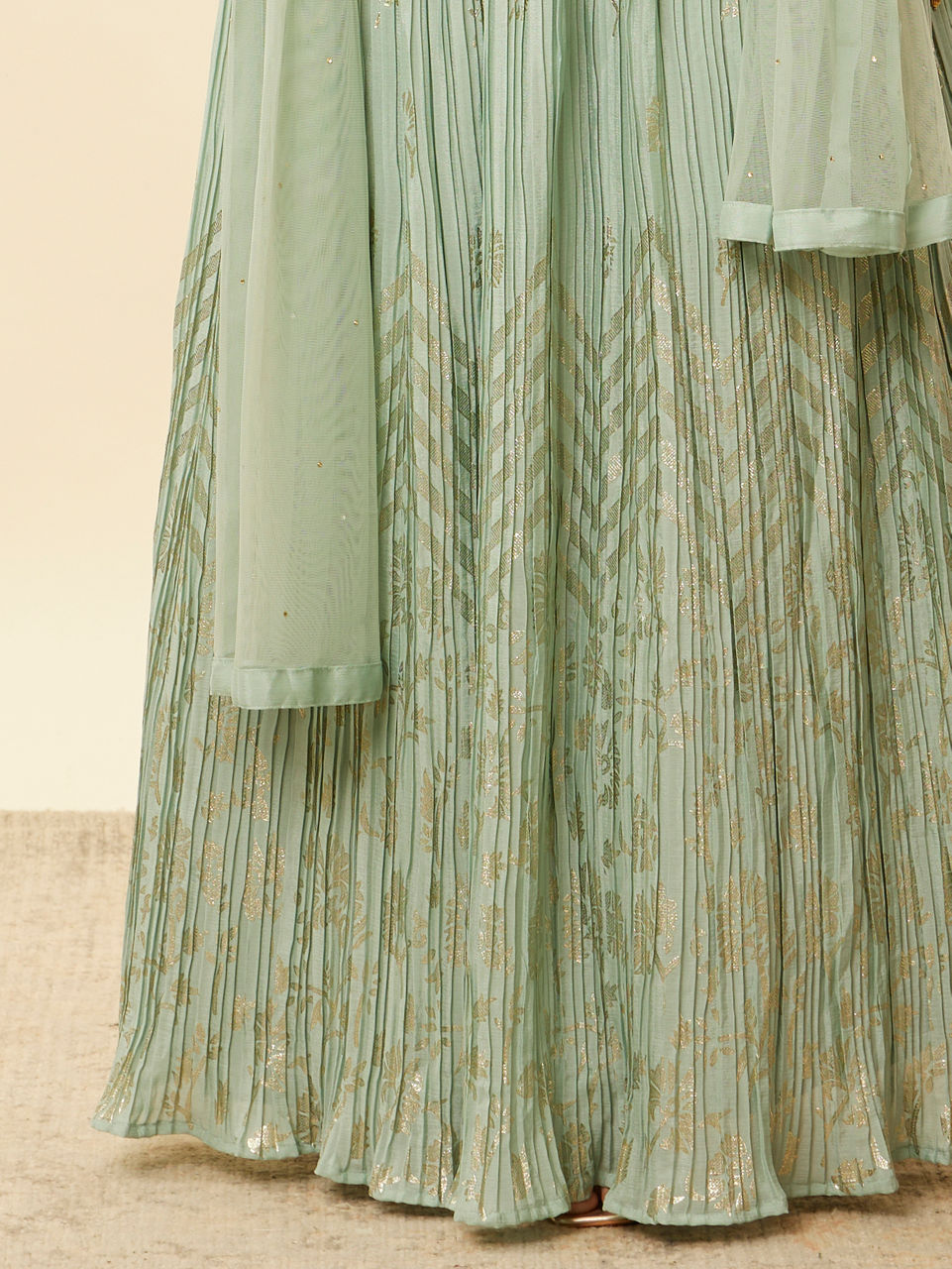 Mohey Women Sea Green Foil Print Sequin Work Lehenga