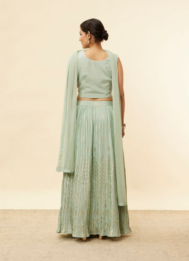 Mohey Women Sea Green Foil Print Sequin Work Lehenga