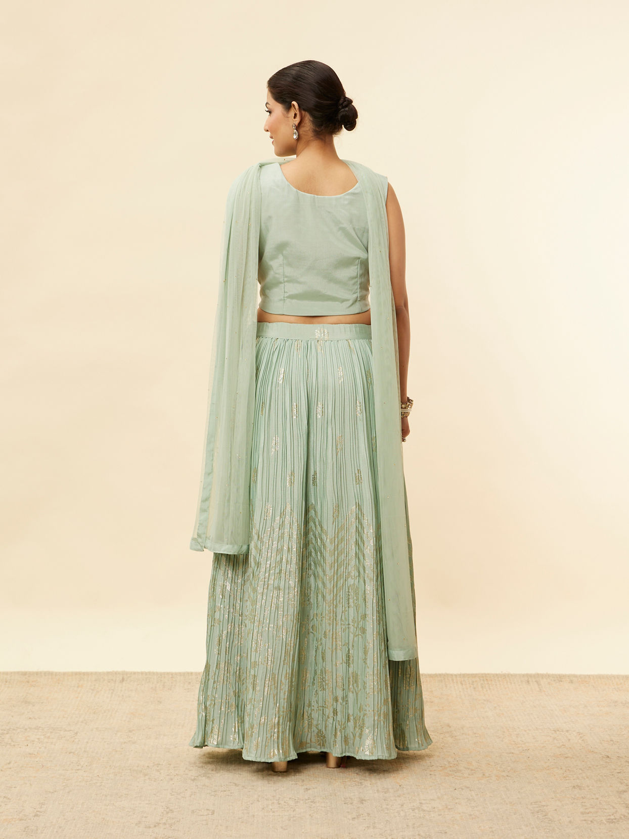 Mohey Women Sea Green Foil Print Sequin Work Lehenga