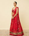 alt message - Mohey Women Fiesta Red Jaal Patterned Lehenga image number 2