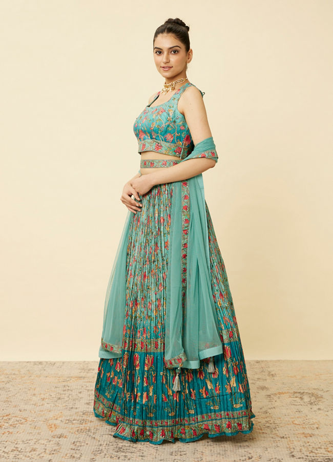 alt message - Mohey Women Sea Green Floral Printed Lehenga image number 2