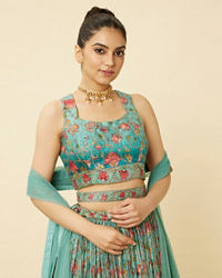 Mohey Women Sea Green Floral Printed Lehenga