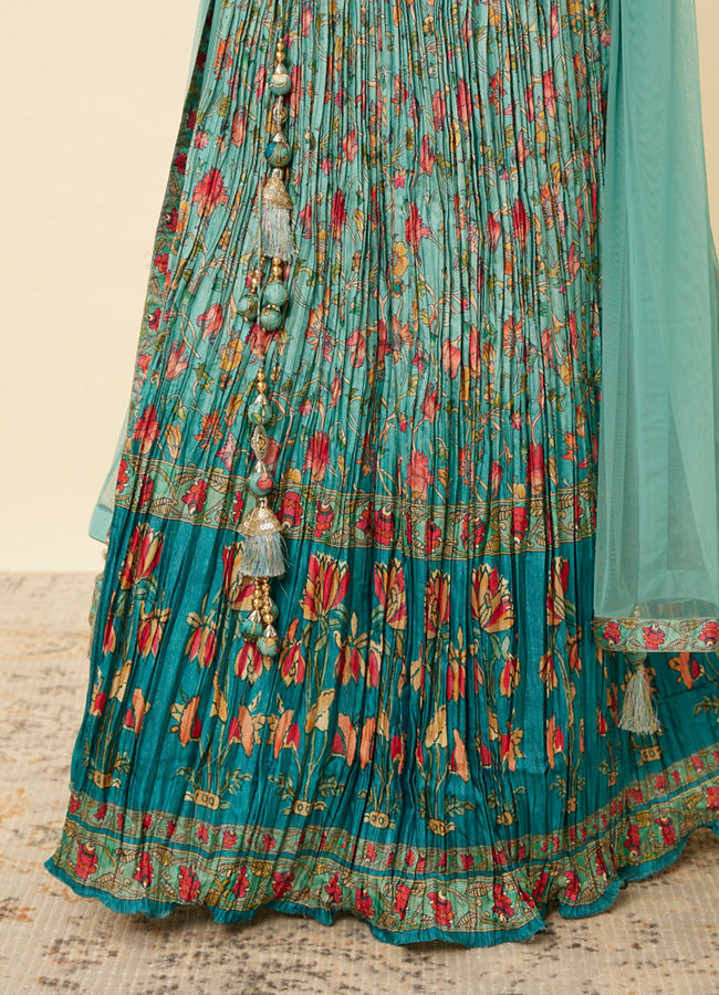Mohey Women Sea Green Floral Printed Lehenga