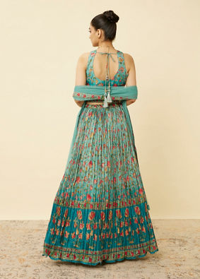 alt message - Mohey Women Sea Green Floral Printed Lehenga image number 3