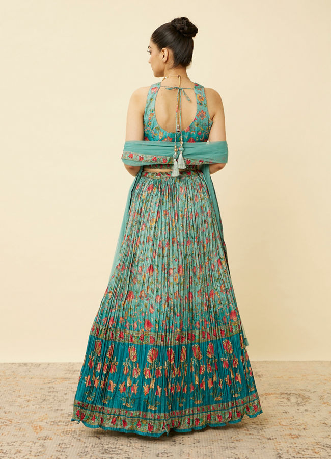 alt message - Mohey Women Sea Green Floral Printed Lehenga image number 3