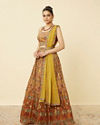 alt message - Mohey Women Mustard Yellow Floral Printed Lehenga image number 2