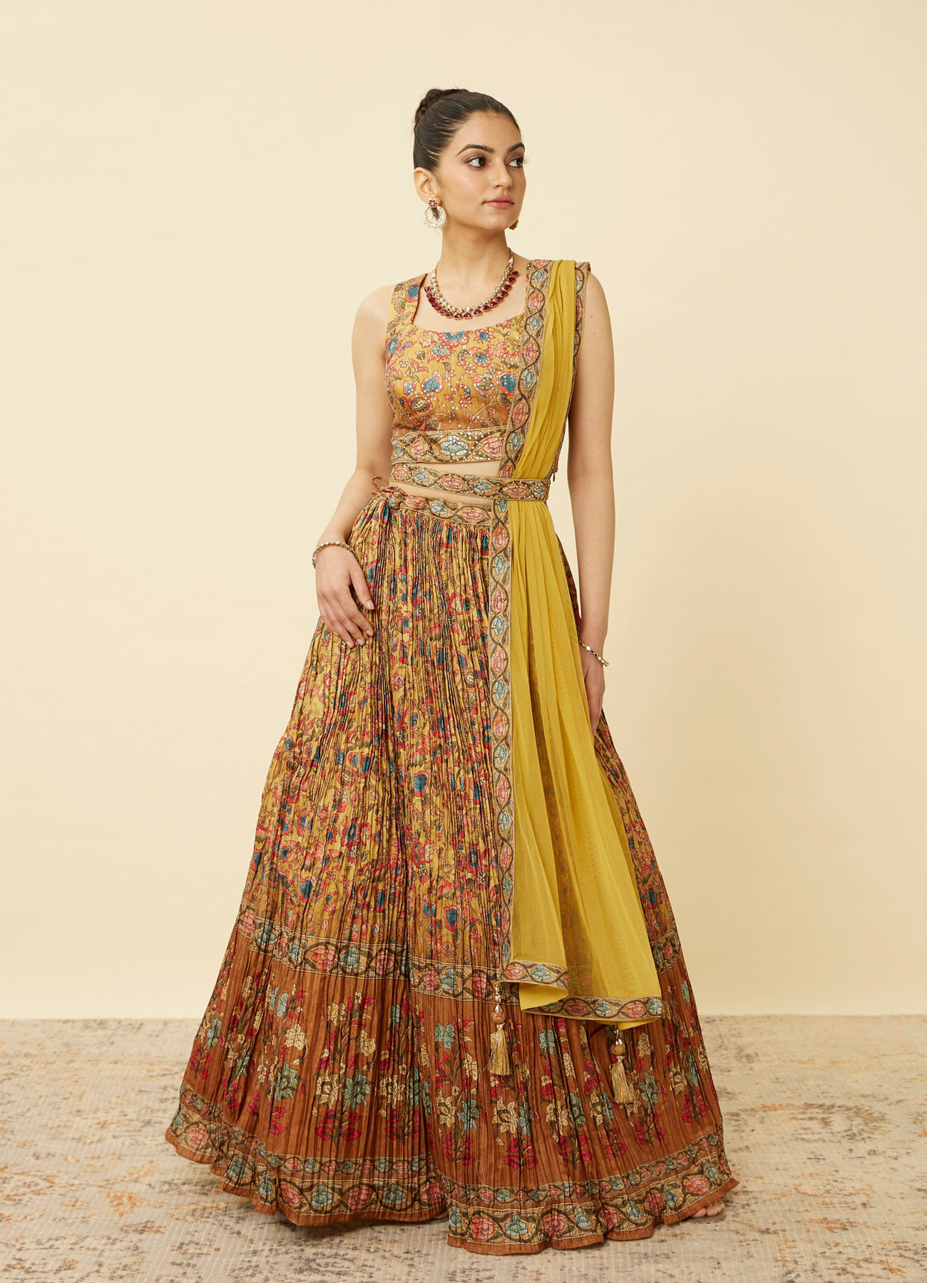 Mohey Women Mustard Yellow Floral Printed Lehenga