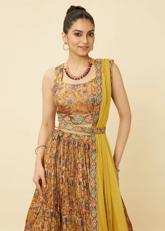 Mohey Women Mustard Yellow Floral Printed Lehenga