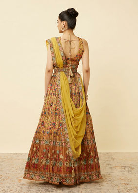 alt message - Mohey Women Mustard Yellow Floral Printed Lehenga image number 3